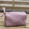 Trousse lin brodée" PRINCESSE " mauve.