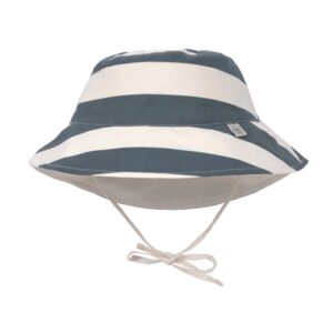 Chapeau anti-UV réversible enfants – Rayés, blanc cassé bleu 3-6mois.