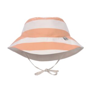 Chapeau anti-UV réversible enfants – Rayés, blanc cassé pêche 19-36mois.