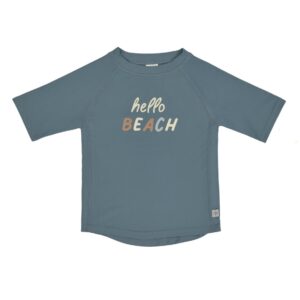 T-shirt anti-UV manches courtes enfants – Hello Beach, bleu 13-18mois.
