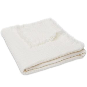Couverture gaze de coton frange ivoire 75x100cm- Jollein.