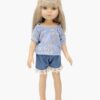 Minikane Amigas – Ensemble top blouse Rosalie en gaze de coton Liberty bleu et short en jean avec franges. - Image 2