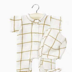 Minikane Babies – Combinaison Lili et son béguin en double gaze carreaux Aldo.
