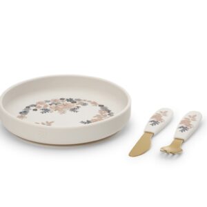Ensemble assiette et couverts en silicone – Blue Garden – Elodie détails.