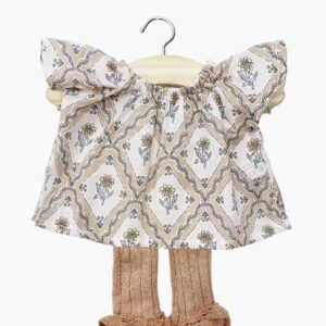 Minikane Ensemble top Mazarine Alma et collants à volants sans pieds Chloé bois de rose lurex pour poupées Gordis 34-37cm.