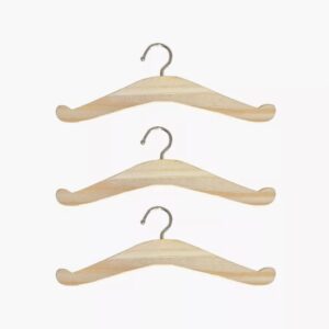 Minikane Lot de 3 cintres en bois naturel.