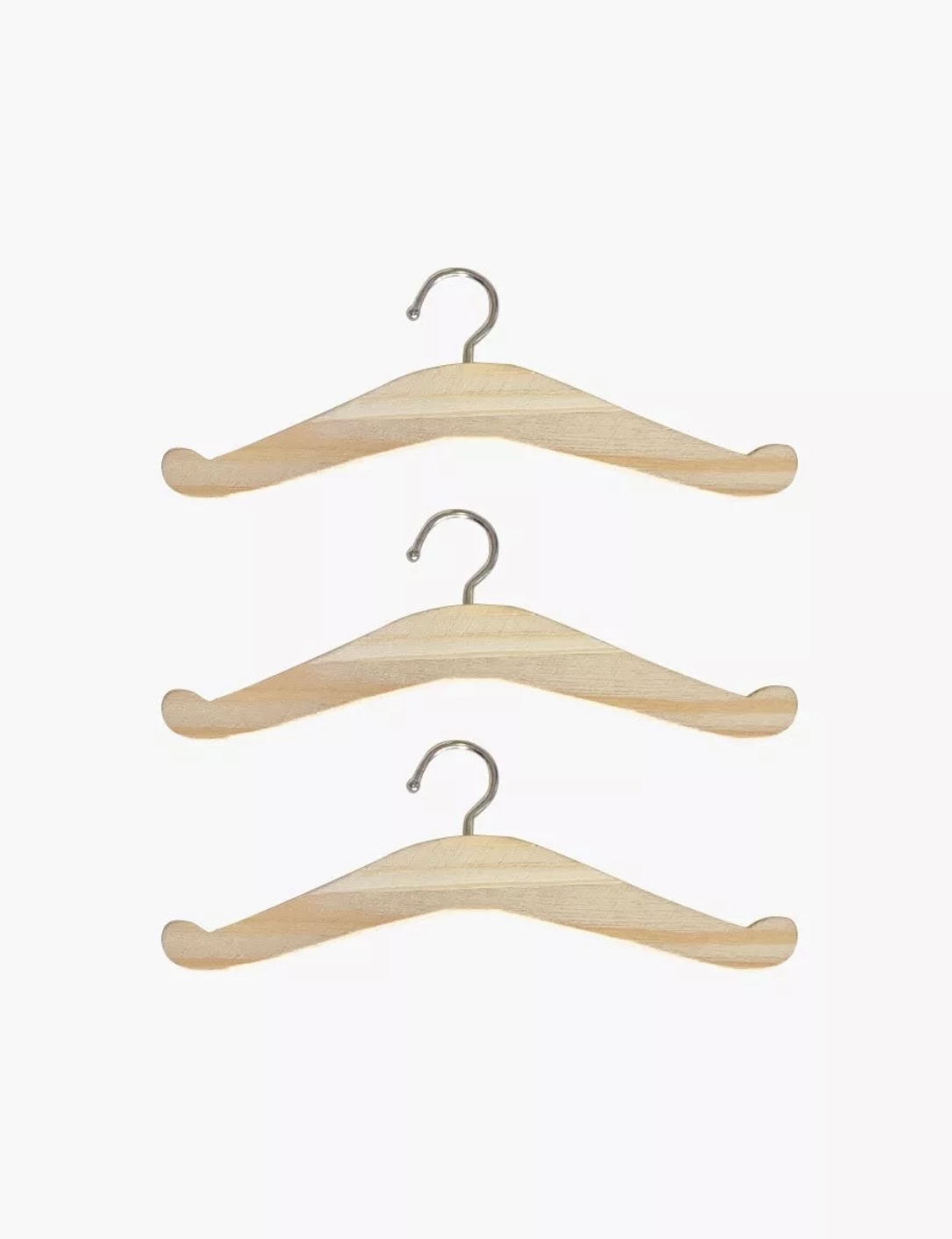 Minikane Lot de 3 cintres en bois naturel.