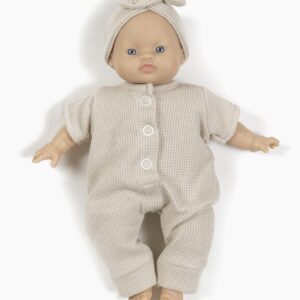 Minikane Babies – Combinaison Lili et son headband en maille nid d’abeille lin.