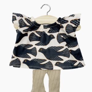 Minikane Ensemble top Mazarine Salambo et collants à volants sans pieds Chloé petite taupe pour poupées Gordis 34-37cm.
