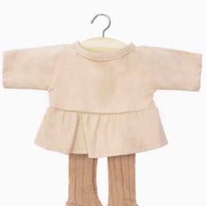 Minikane Ensemble top Ophélia en milleraie saumon et collants sans pieds Chloé bois de rose pour poupées Gordis 34-37cm.