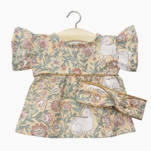 Minikane Robe Daisy et son headband croisé en coton Lapin bohème pour poupées Gordis 34-37cm.