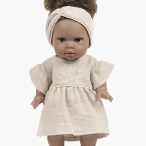 Minikane Robe Daisy et son headband croisé en maille nid d’abeille lin pour poupées Gordis 34-37cm.