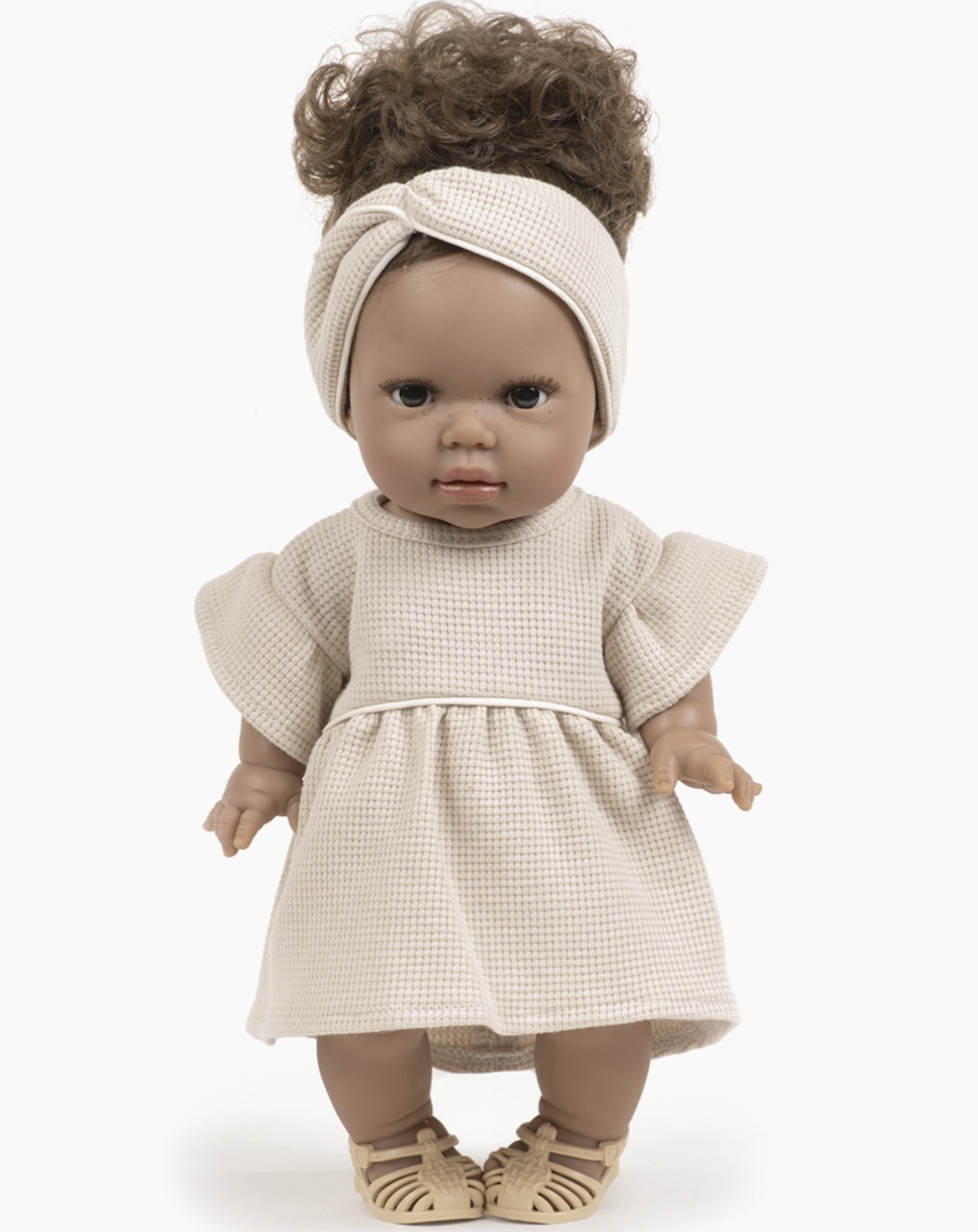 Minikane Robe Daisy et son headband croisé en maille nid d’abeille lin pour poupées Gordis 34-37cm.