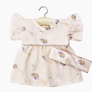 Minikane Robe Daisy et son headband croisé en coton Peacock roses pour poupées Gordis 34-37cm.