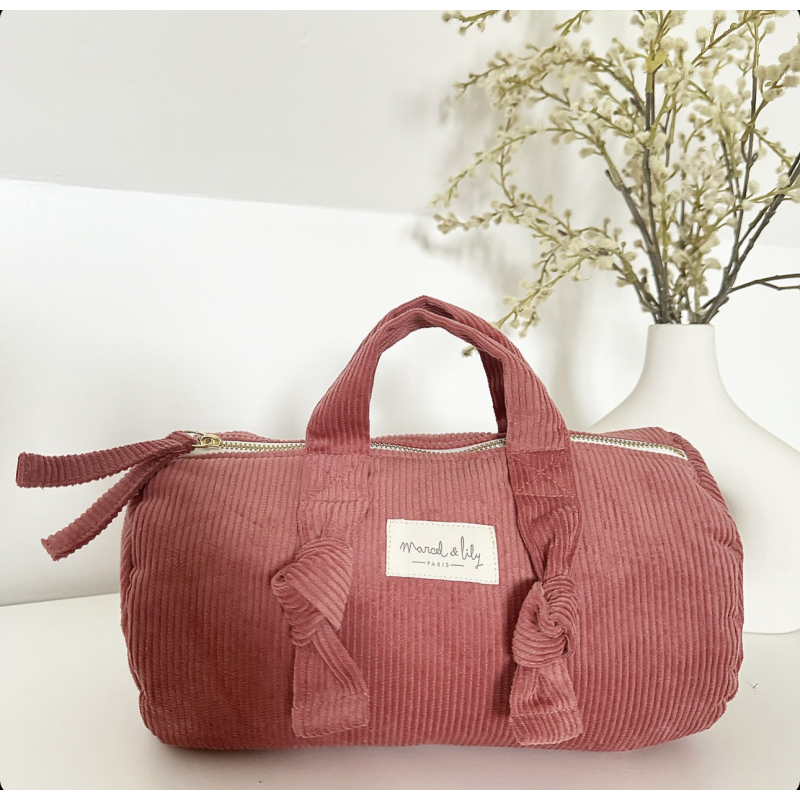 Trousse De Toilette Polochon En Velours – Vieux Rose.