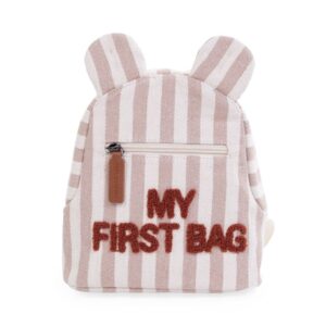 MY FIRST BAG SAC A DOS ENFANT – RAYURES – NUDE/TERRACOTTA.