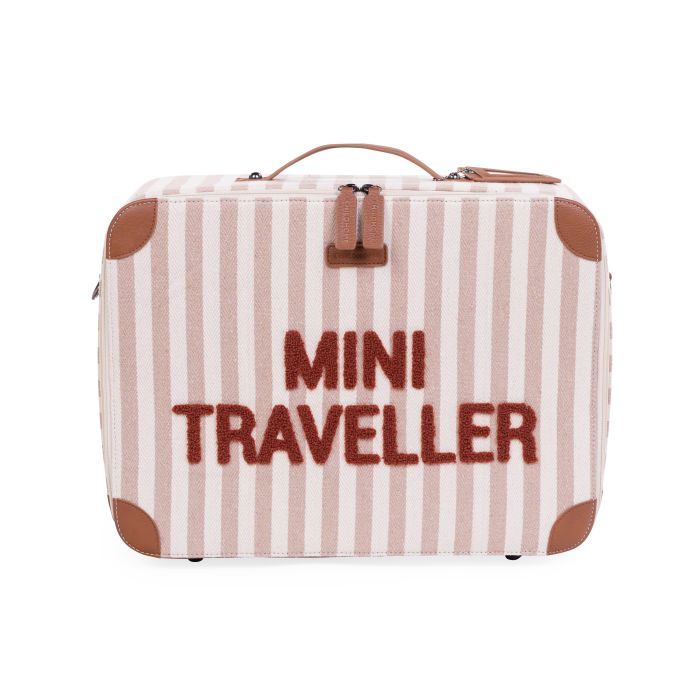 MINI TRAVELLER VALISE ENFANT – RAYURES – NUDE/TERRACOTTA.