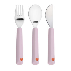 Couverts enfants (Fourchette, Cuillère, Couteau) – Happy Rascals, Cœur.