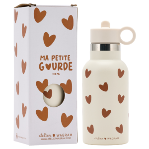 Gourde acier inox, coeur crème.