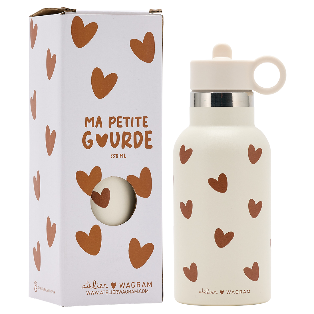 Gourde acier inox, coeur crème.