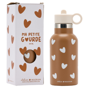 Gourde acier inox, coeur caramel.