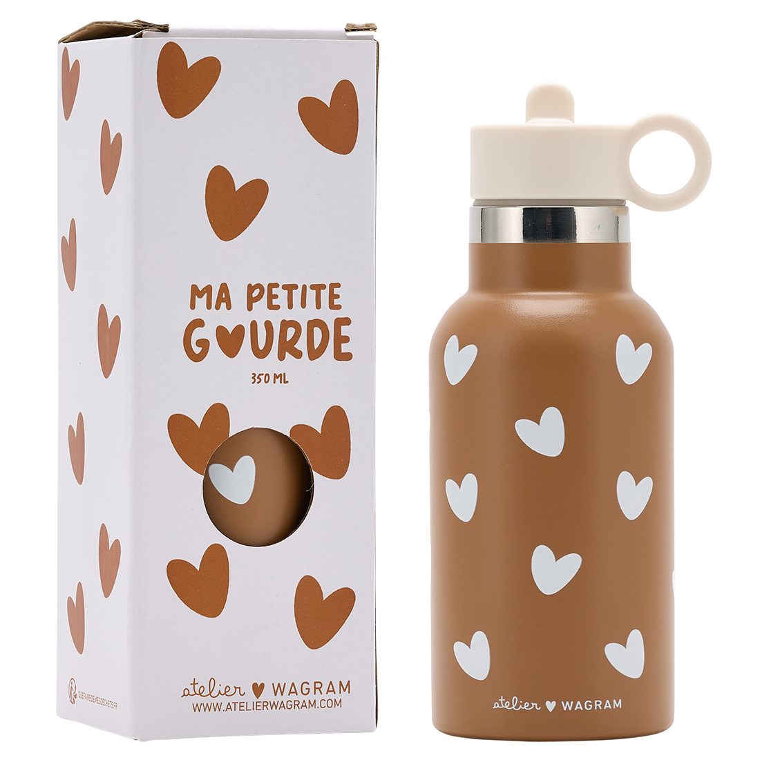 Gourde acier inox, coeur caramel.