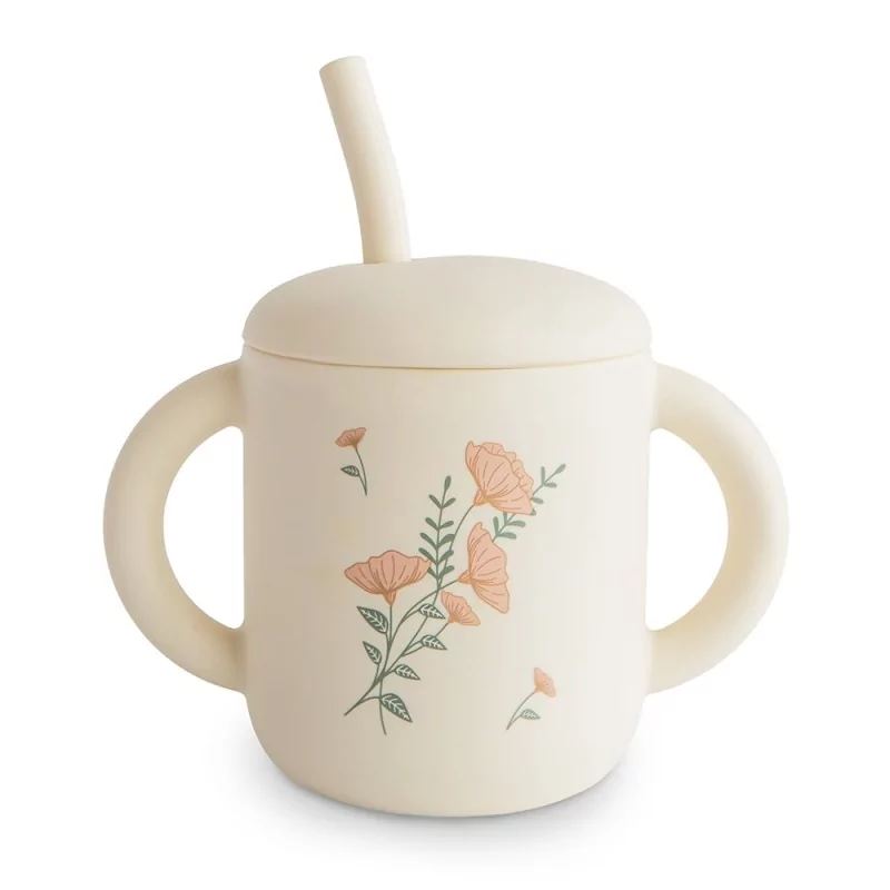 Tasse avec paille « Pink Flowers ». Mushie