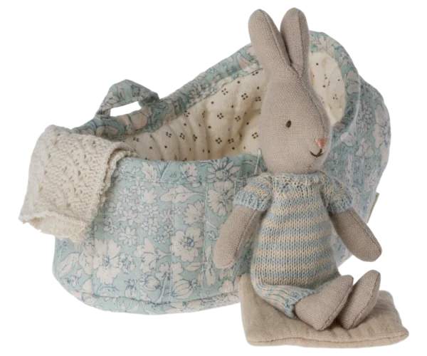 Maileg Lapin en couffin, Micro – Bleu Ciel.