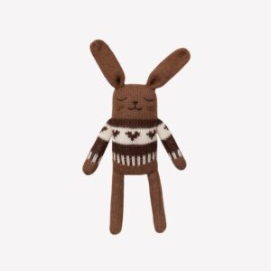 Doudou lapin pull jacquard mocha foncé | Main Sauvage.