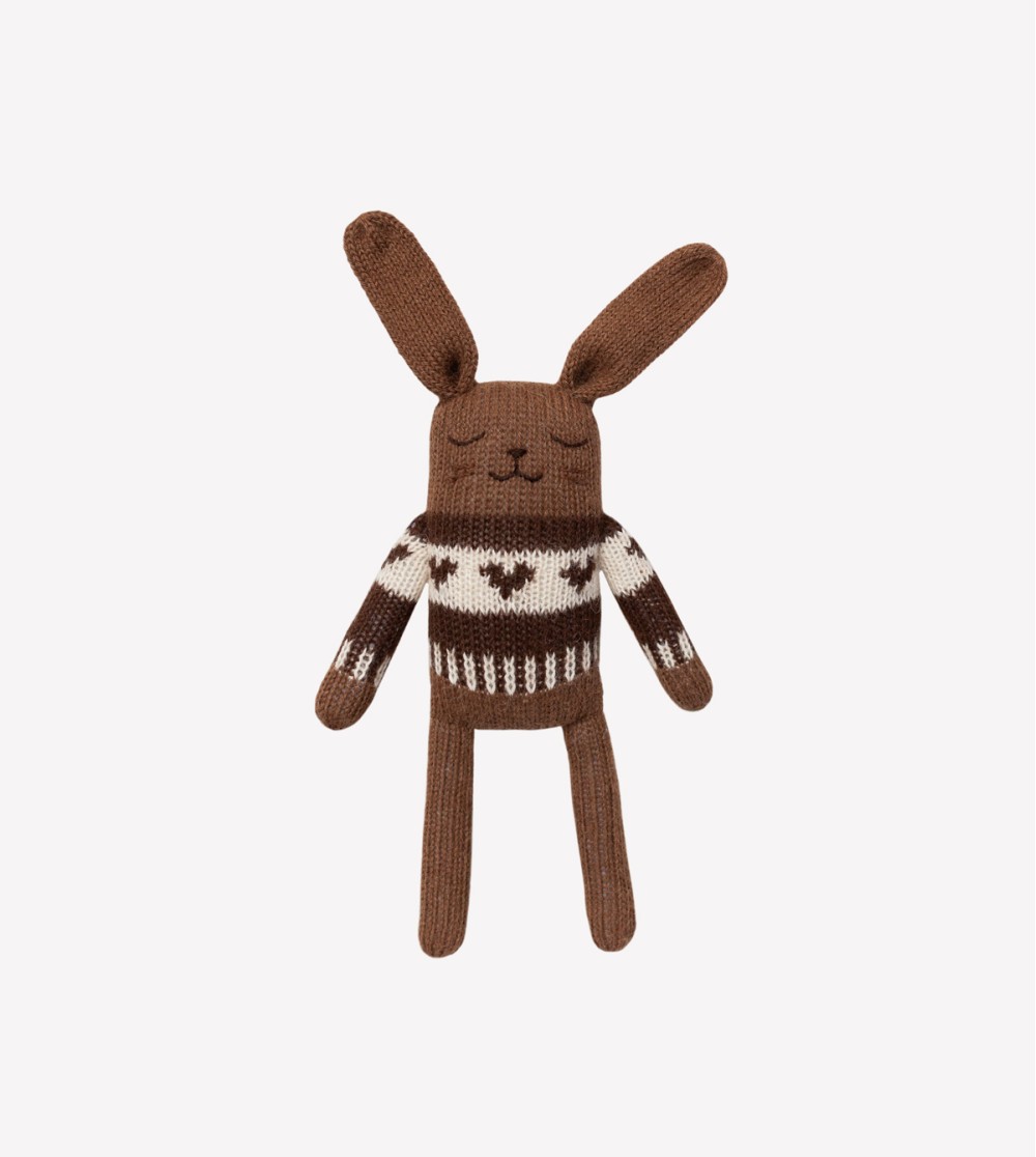 Doudou lapin pull jacquard mocha foncé | Main Sauvage.