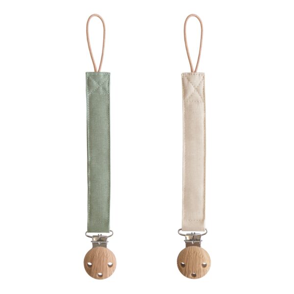 Attache tétine Lin Olive / Shifting Sand. (duo).