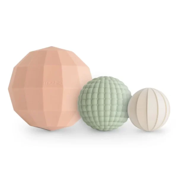 Lot de 3 balles sensorielles Mushie - Blush.