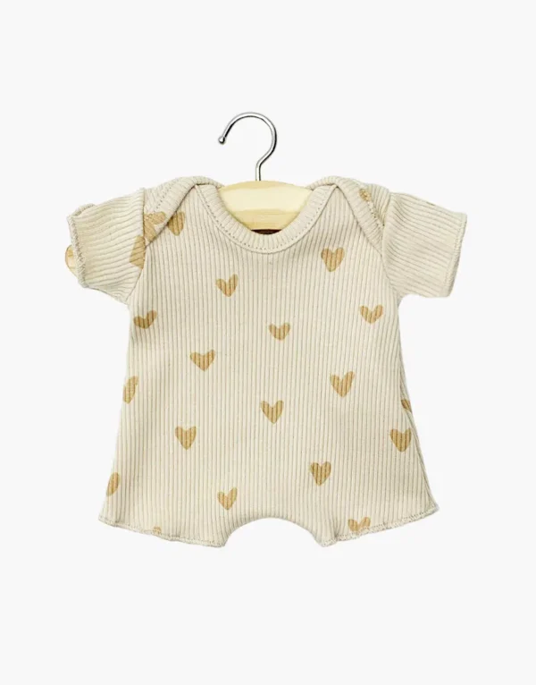 Minikane Babies - Body shorty en maille côtelée Petits coeurs beige pour poupée 28cm.