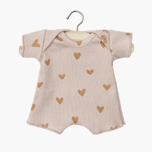 Minikane Babies – Body shorty en maille côtelée Petits coeurs roses pour poupée 28cm.