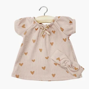 Minikane Chemise de nuit Sabrina et son headband en maille côtelée Petits coeurs roses pour poupée 34-37cm.