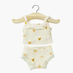 Minikane Les P&rsquo;tits Basiques – Dessous fille en bord côte Petits coeurs cassonades et sa dentelle pour poupée 34-37cm.
