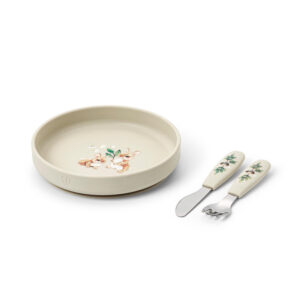Ensemble assiette et couverts en silicone –  Bunny Darling – Elodie détails.