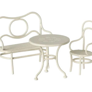 Maileg Table, banc & chaise, Souris, Small – Blanc cassé.