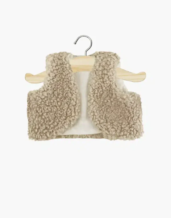 Minikane Gilet sans manches Tao en bouclette beige pour poupée 34-37cm.