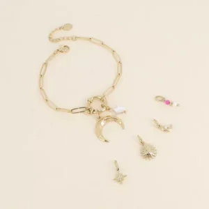 Cartelette CARPEDIEM Bracelet et 6 pendentifs (lune et étoile nacrée).