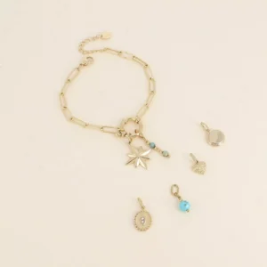 Cartelette WITH LOVE Bracelet et 6 pendentifs (étoile et pierres naturelles).
