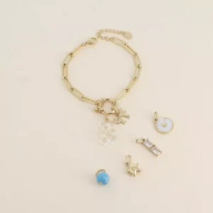 Cartelette WITH LOVE Bracelet et 6 pendentifs (ourson et noeud papillon).
