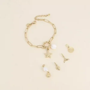Cartelette SUMMER VIBES Bracelet et 6 pendentifs (étoile et coquillage nacré).