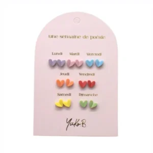 Ensemble de 7 paires de boucles d’oreilles en céramique – Une semaine de poésie Coeurs.