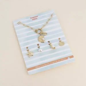 Cartelette SUMMER VIBES Collier et 6 pendentifs (coquillage et cauri).