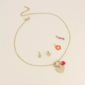 Cartelette WITH LOVE Collier et 6 pendentifs (coeur effet pailleté et coeur émaillé).