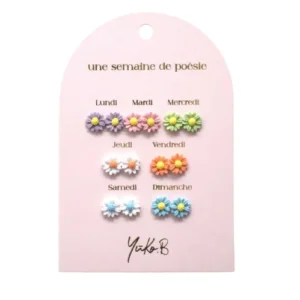 Ensemble de 7 paires de boucles d’oreilles en céramique – Une semaine de poésie Fleurs.