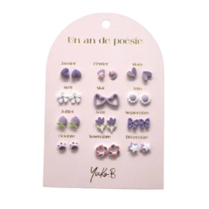 Ensemble de 12 paires de boucles d&rsquo;oreilles en céramique – Un An de Poésie parme.