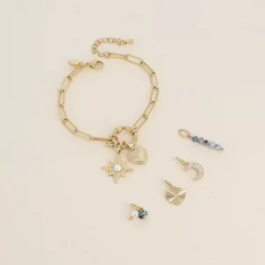 Cartelette WITH LOVE Bracelet et 6 pendentifs (étoile avec boule de résine et coeur).
