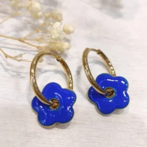 Boucles d’oreilles fleur (bleu roi).